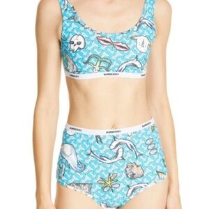 Burberry Tarnie Shark Print Monogram Two-piece Bikini Swimsuit In Ink Blue M NWT